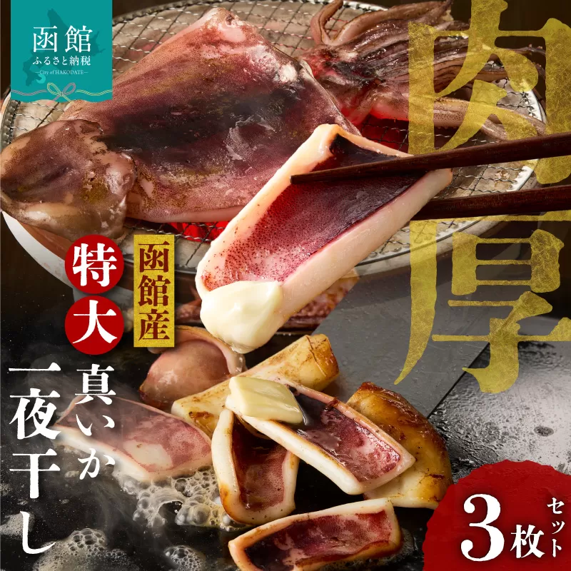 函館産 特大真いか 一夜干し 3枚セット いか イカ 烏賊 干物 つまみ いか天 イカ天 冷凍 北海道 函館 はこだて_HD010-010