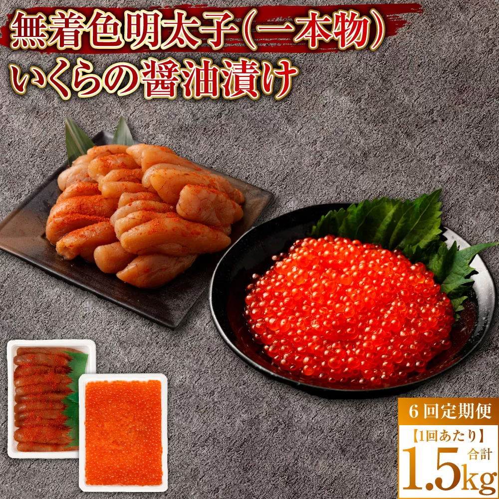 【6回定期便】無着色明太子（一本物）・いくらの醤油漬け 1回あたり合計1.5kg セット めんたいこ 明太子 無着色 いくら イクラ 醤油漬け 冷凍 北海道 小樽市