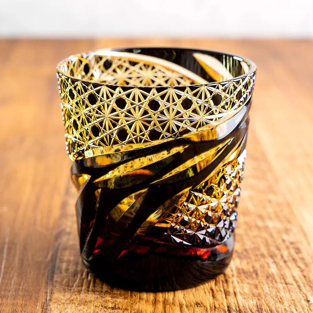 小樽 切子 オールド雅 ー黒琥珀ー 約250ml×1個 高さ9cm 化粧箱