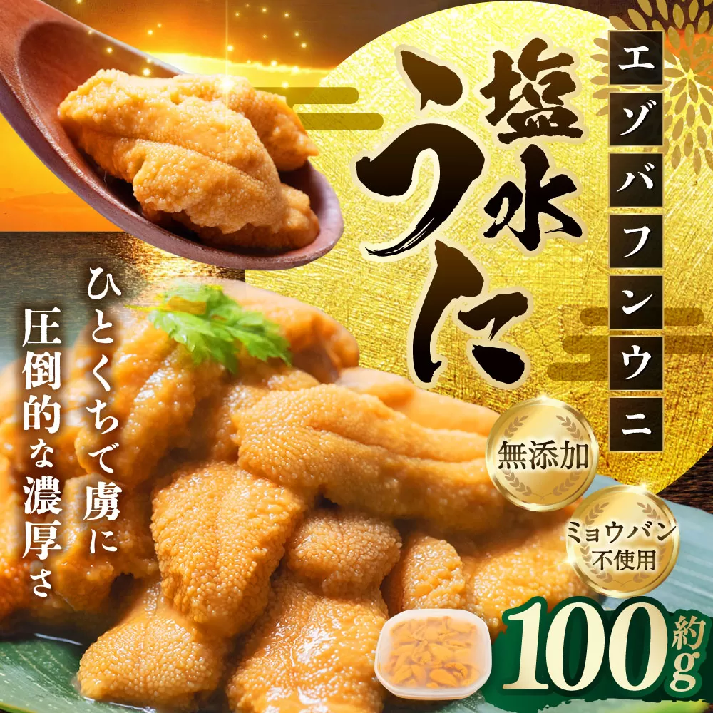 【特選】塩水ウニ 100g（エゾバフンウニ）【6月中旬(予定)～9月発送不可】うに 雲丹 ミョウバン不使用 海鮮丼 寿司 冷蔵
