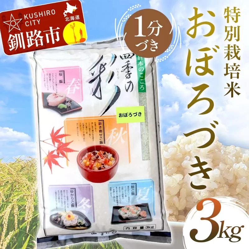 【期間限定！寄附額改定↓！】【令和7年度産 】 【新米】 特別栽培米おぼろづき 3kg 1分づき 北海道産 米 コメ こめ お米 白米 玄米 通常発送 F4F-9831