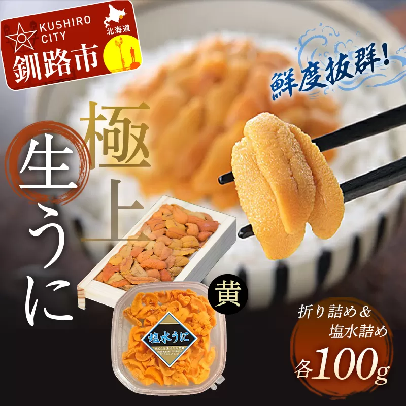 【鮮度抜群！特選・特上えぞバフンうに食べ比べセット【黄】】塩水詰め100g×折ウニ100g ふるさと納税 うに F4F-0468