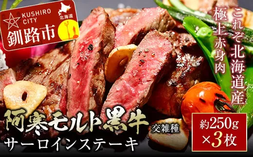 【これぞ北海道産 極上赤身肉】 阿寒 モルト 黒牛 (交雑種) サーロイン ステーキ 約250g x3 (750g)  F4F-4168