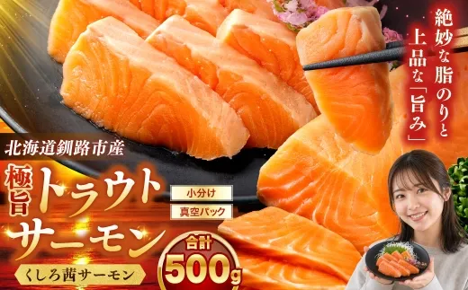 【生食可】極旨トラウトサーモン「くしろ茜サーモン」500g  サーモン 鮭 生食 刺身 海鮮 北海道 釧路市