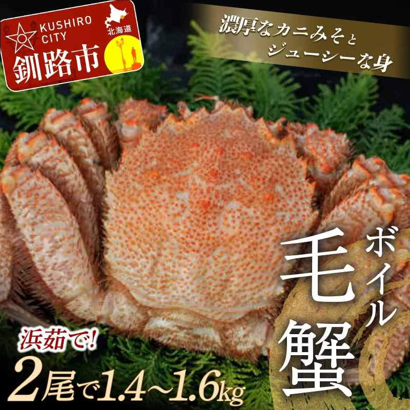 北海道釧路市 ボイル毛ガニ（冷凍）2尾で1.4～1.6kg前後 ふるさと納税 蟹 F4F-4249