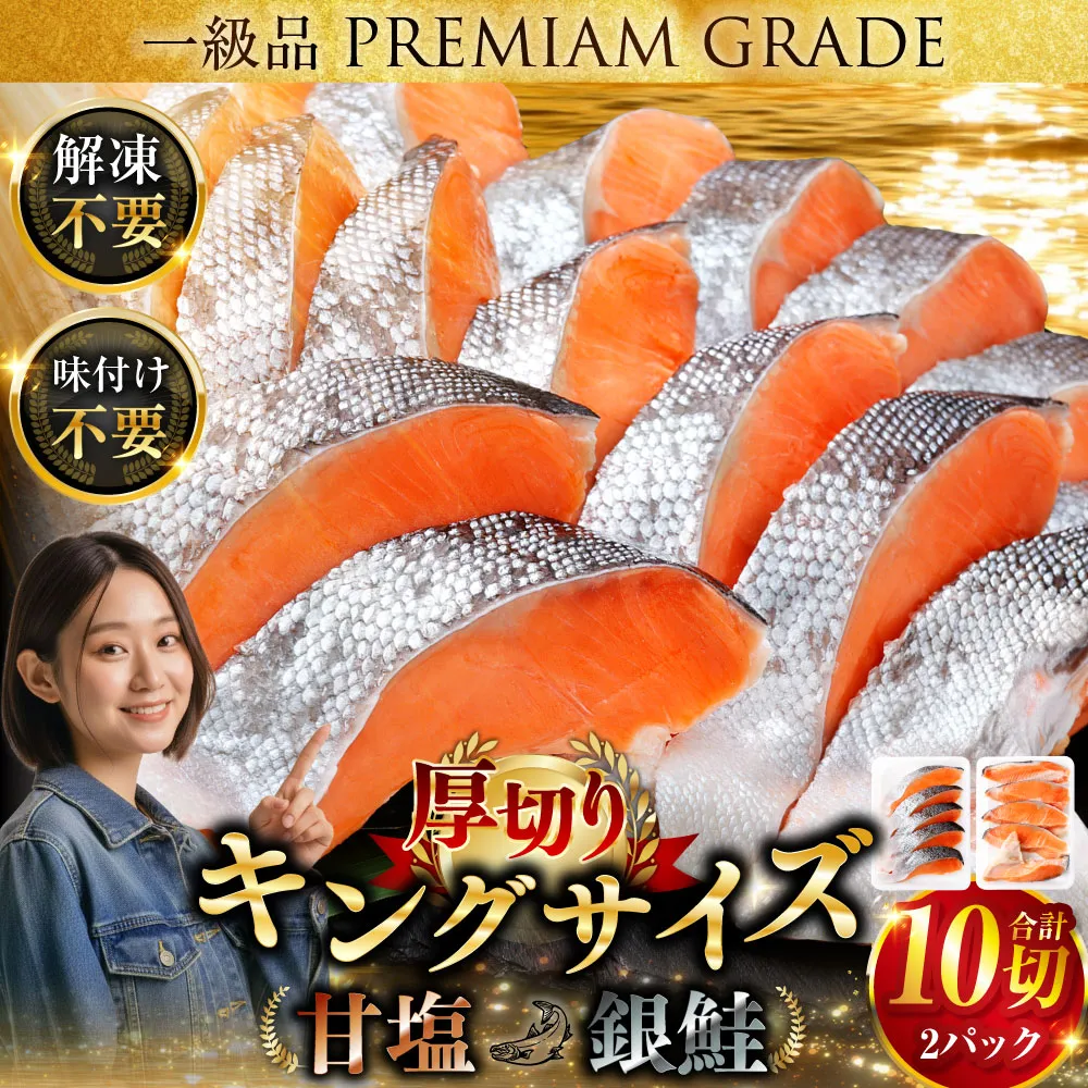 旨味抜群！！第三弾！キングサイズの甘塩銀鮭 半身 厚切10切！ ふるさと納税 鮭 F4F-8080