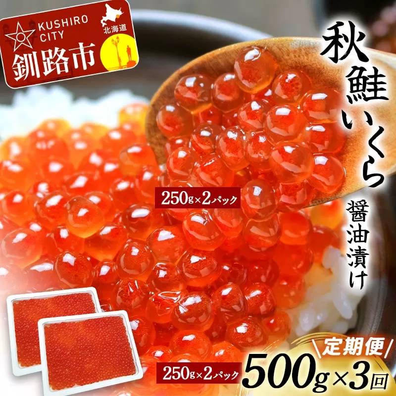 【3か月連続定期便】北海道産秋鮭いくら醤油漬け 500g (250g×2P) 定期便 いくら イクラ 北海道 秋鮭 鮭 鮭イクラ サケ 魚介類 海鮮 F4F-3904