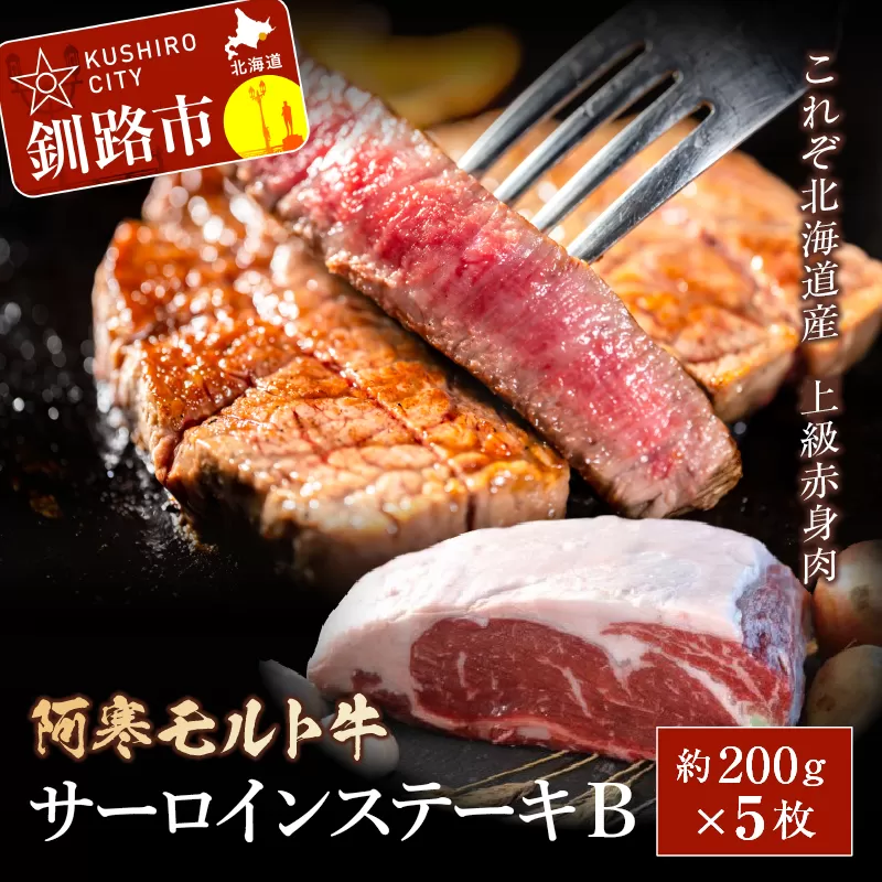 【これぞ北海道産 極上赤身肉】阿寒モルト牛サーロインステーキB 約200g×5枚 1kg 1000g ステーキ ふるさと納税 肉 F4F-2224
