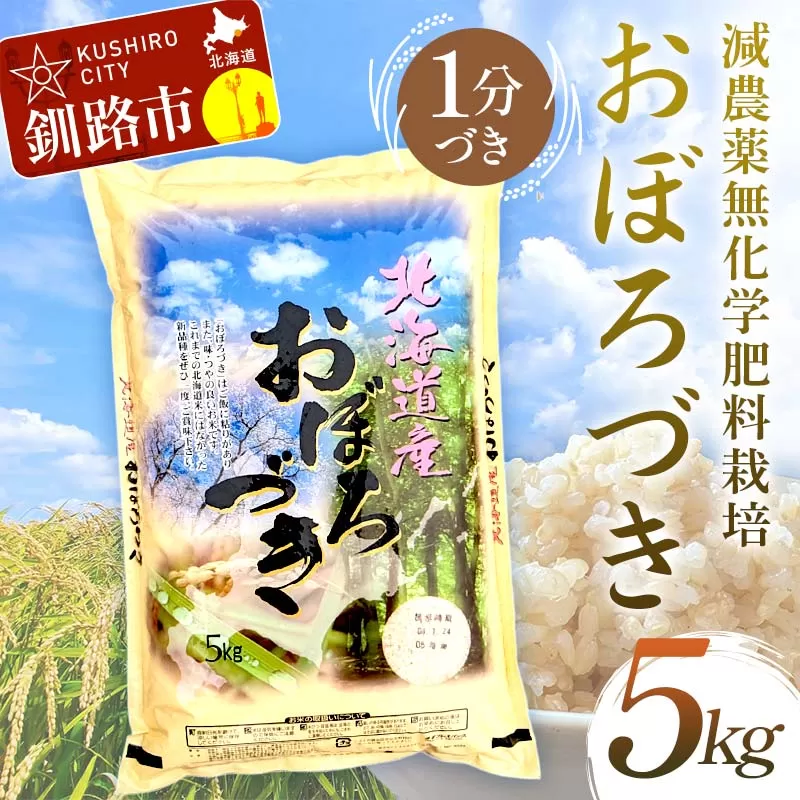 減農薬9割減 ・ 化学肥料不使用おぼろづき 5kg 1分づき 北海道産 米 コメ こめ お米 白米 玄米 通常発送 F4F-7500