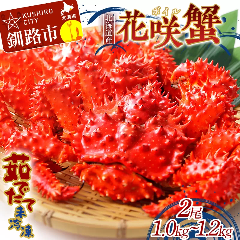 【茹でたて未冷凍】北海道産・ボイル花咲蟹2尾で1.0～1.2kg かに カニ 花咲ガニ 釧路 海鮮 F4F-4789