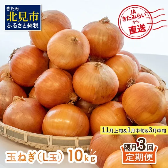 【隔月3回(11月・1月・3月)定期便】JAきたみらいから直送する新鮮玉ねぎ 10kg L玉 ( 野菜 定期便 玉葱 たまねぎ )【999-0014-2026】