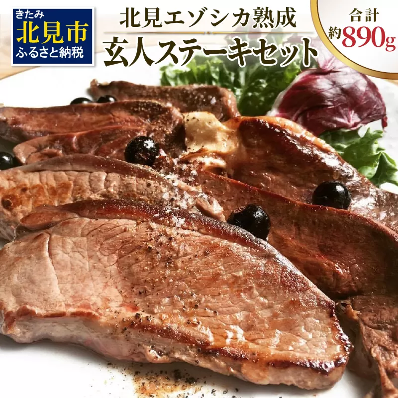 北見エゾシカ熟成肉 ドライエイジング玄人ステーキセット 約890g ( エゾシカ肉 しか 熟成肉 お肉 肉 鹿肉 ジビエ 熟成ジビエ ステーキ BBQ 焼き肉 焼肉 カット肉 )【025-0022】