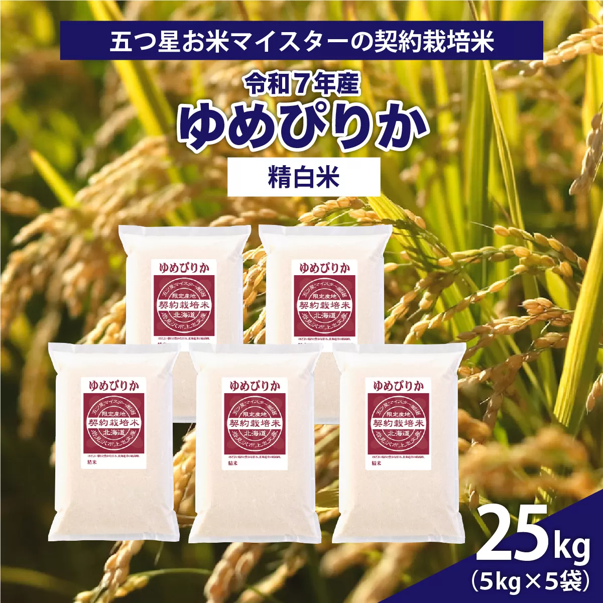 令和7年産【精白米】5つ星お米マイスターの契約栽培米ゆめぴりか25kg(5kg×5袋)【39114】