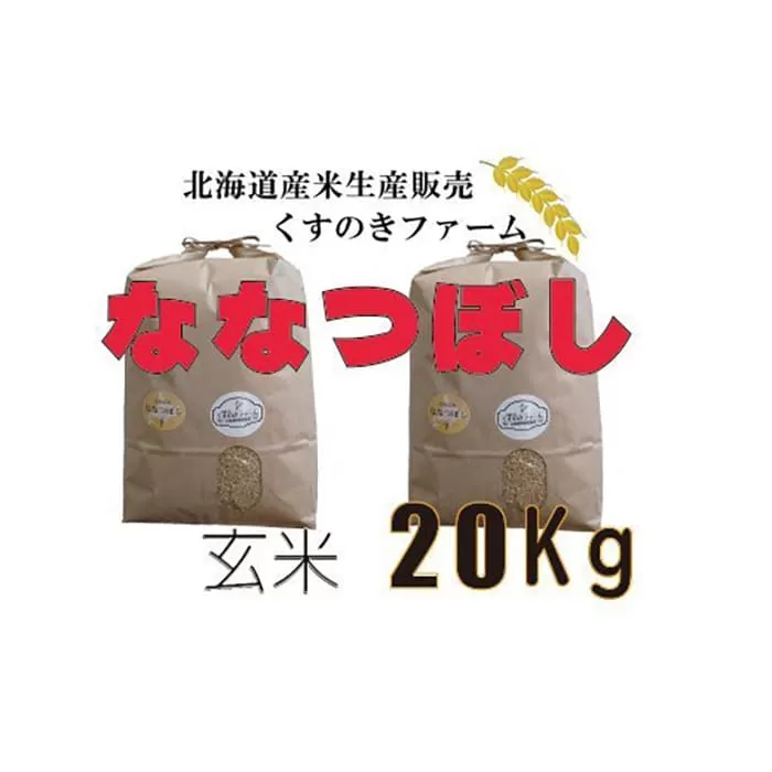 【令和5年産】北海道岩見沢産くすのきファームのななつぼし玄米（20Kg）【34126】