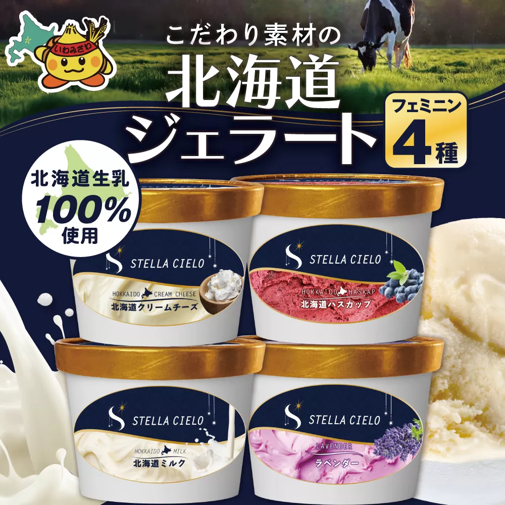 STELLA CIELO 北海道ジェラート4個 フェミニン | 北海道ミルク 北海道ハスカップ ラベンダー 北海道クリームチーズ