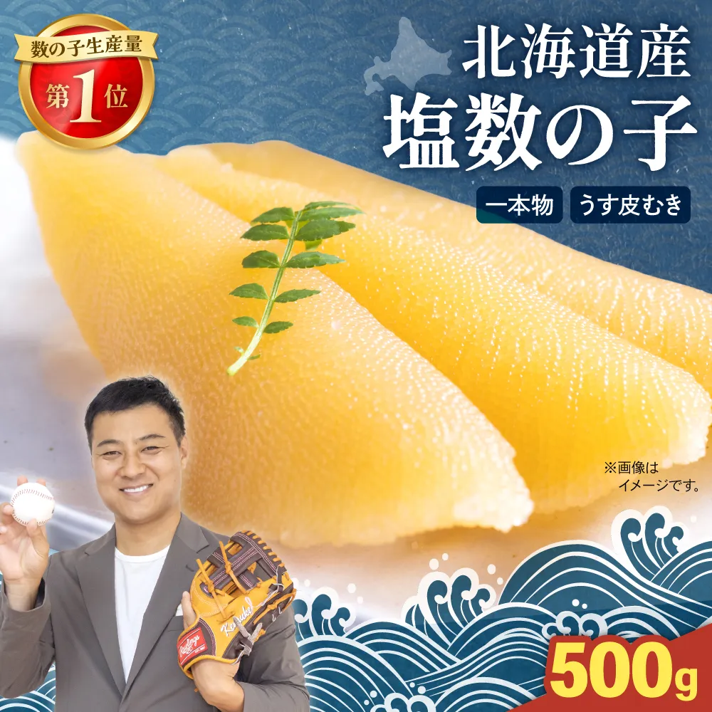 北海道産 塩数の子（うす皮むき）500g　1本物 R001-017　お正月　人気　魚卵　高級　 おつまみ ご飯のお供 惣菜 おかず 珍味 海鮮 海産物 海の幸 魚介 魚介類 魚卵 加工品 北海道産 かずのこ カズノコ 塩カズノコ 株式会社やまか おせち