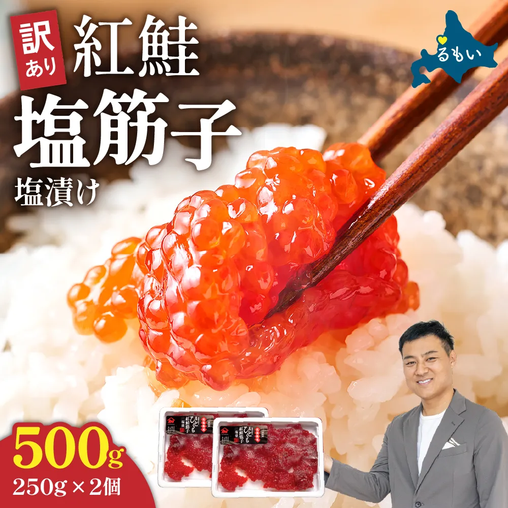 訳あり 紅鮭塩筋子500g (250g×2個入)加藤水産 ひとくちカット すじこ 魚卵 海鮮 おかず おにぎりの具 贈答 ギフト 人気 留萌市R002-005