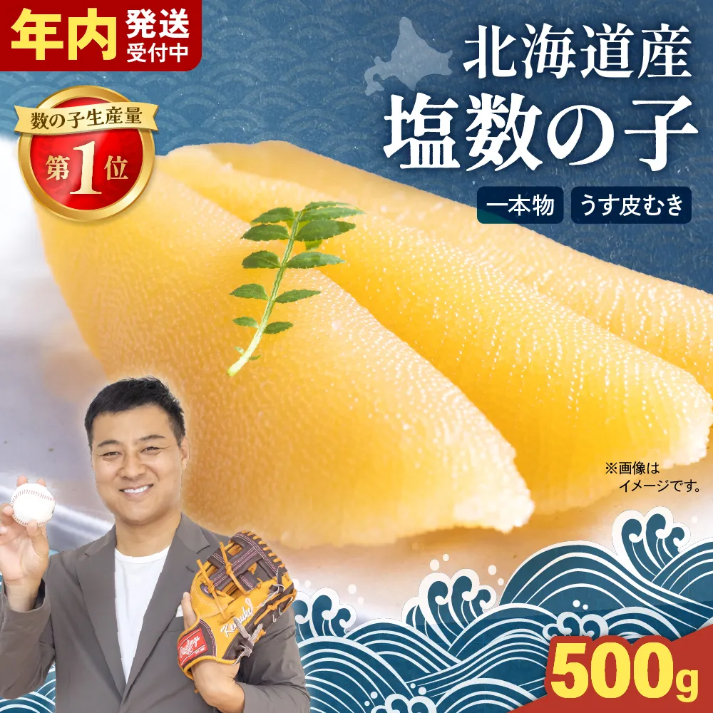 【年内配送】〈12月配送〉北海道産 塩数の子（うす皮むき）500g 1本物