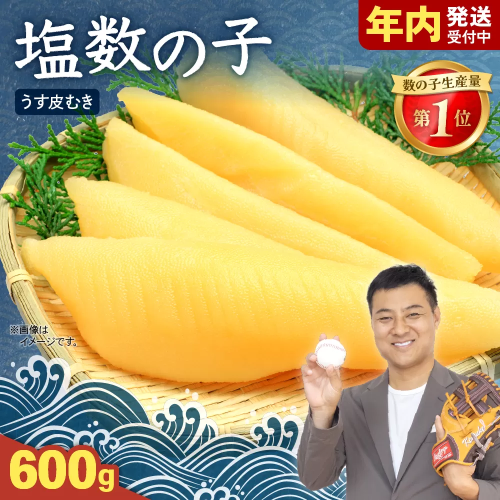 【年内配送　年内発送　北海道】塩数の子【うす皮むき】600g　1本物（大サイズ）ポリポリ食感がクセになる！ R001-018　お正月　人気　魚卵　高級　ごはんのお供 惣菜 おかず 珍味 海鮮 海産物 魚介 魚介類 おつまみ つまみ 本チャン かずのこ カズノコ 株式会社やまか 皮むき おせち