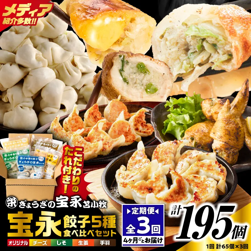 【定期便・全3回 4ヶ月毎】手包み餃子 ぎょうざの宝永 5種食べ比べセット(65個入)