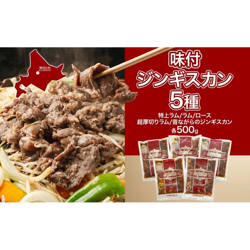 ジンギスカン バーベキュー 5種 2.5kg 小分け セット 食べ比べ 焼肉 焼き肉 ラム ロース 味付け肉 羊肉 羊 肉 お肉 BBQ おかず 惣菜 お弁当 焼くだけ 簡単調理 お取り寄せ グルメ 冷凍 送料無料 北海道 芦別市