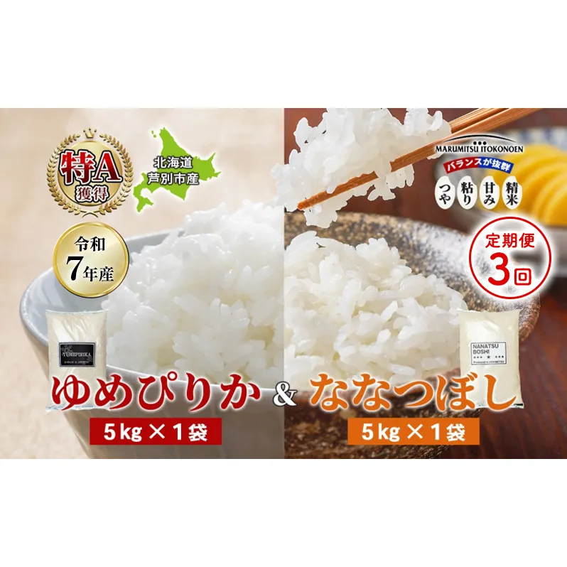 ［令和7年産 先行予約 定期便3ヵ月］米 10kg (ゆめぴりか ななつぼし 各5kg） 北海道米 丸光伊藤興農園 精米 白米 お米 おこめ コメ ご飯 ごはん 食べ比べ ブランド米 おいしい 備蓄 産地直送 北海道 芦別市