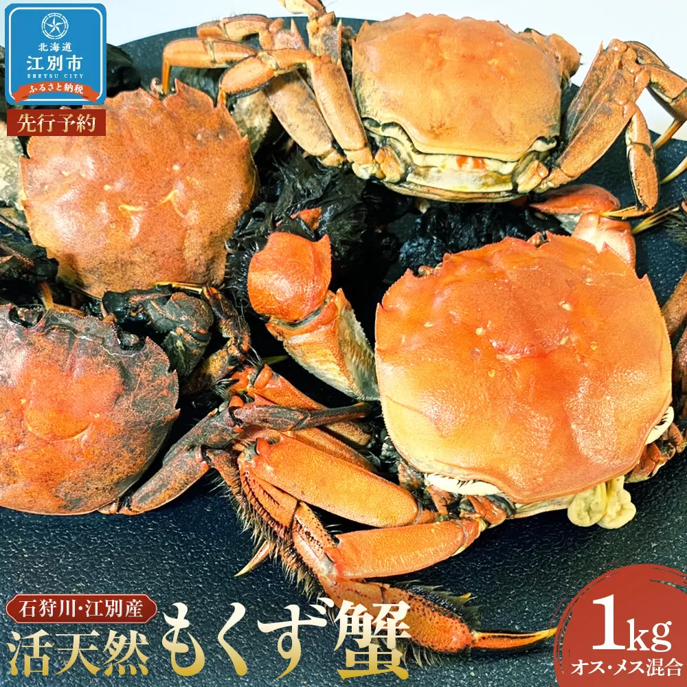 【先行予約】石狩川・江別産　活天然もくず蟹　オス、メス混合1kg