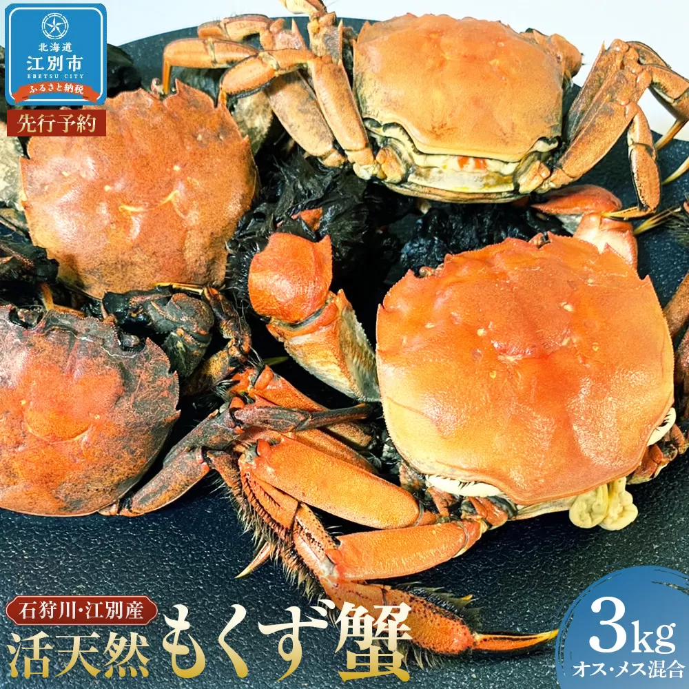 【先行予約】石狩川・江別産　活天然もくず蟹大サイズ指定　オス、メス混合3kg