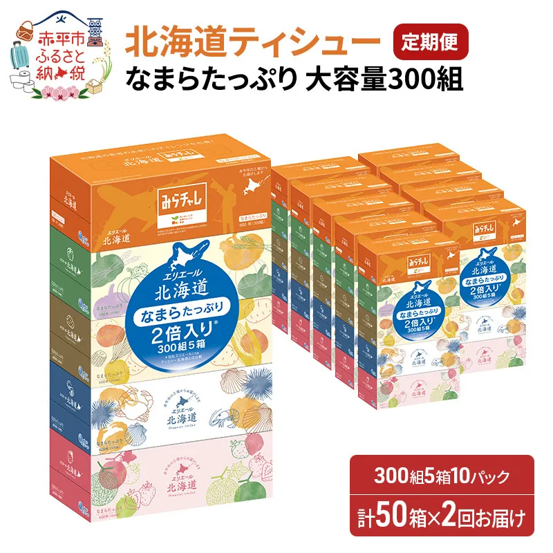 2回お届け 計100箱 エリエール 北海道 ティシュー なまらたっぷり 300組5箱 10パック 大容量 まとめ買い 防災 常備品 備蓄品 消耗品 日用品 生活必需品 送料無料 赤平市 ストック 