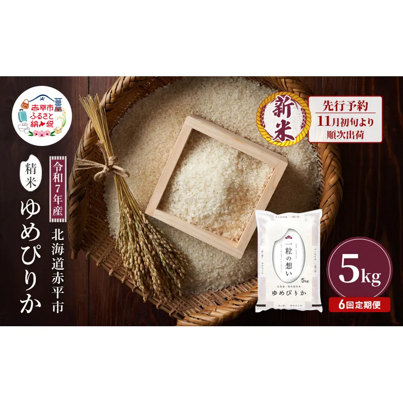 【先行予約】令和7年産 北海道 赤平産 ゆめぴりか 5kg 6ヵ月連続お届け 白米 精米 米 北海道 ごはん ご飯 ライス おにぎり 定期便 定期 お楽しみ 6回