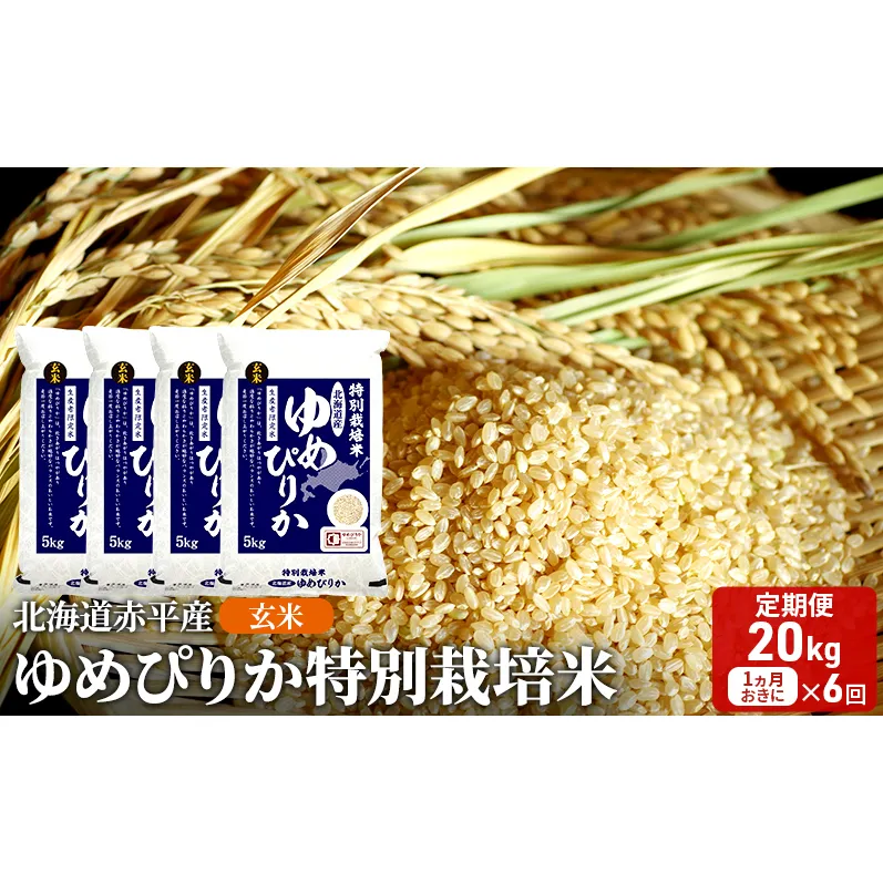玄米 北海道赤平産 ゆめぴりか 20kg (5kg×4袋) 特別栽培米 【1ヵ月おきに6回お届け】 米 北海道 定期便 ふるさと納税