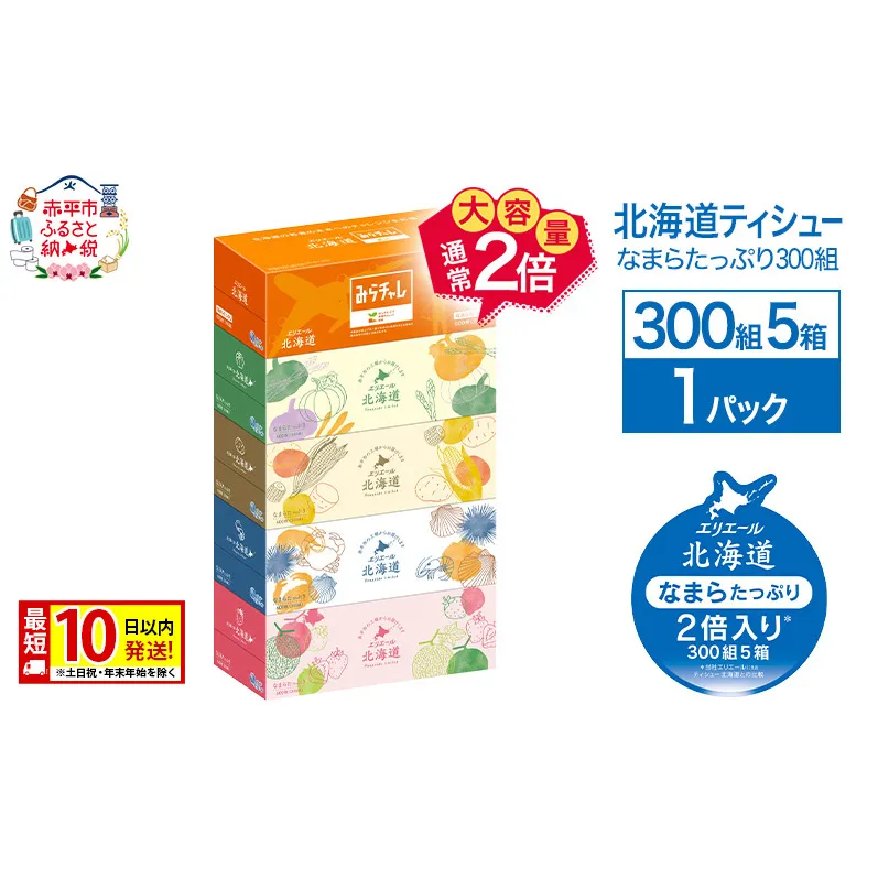 エリエール 北海道ティシュー 300組 5箱×1パック なまらたっぷり 大容量 最短 10日以内 最短配送 ボックスティシュー 箱ティッシュ まとめ買い ペーパー 紙 防災 常備品 消耗品 備蓄 日用品 生活必需品 北海道 赤平市
