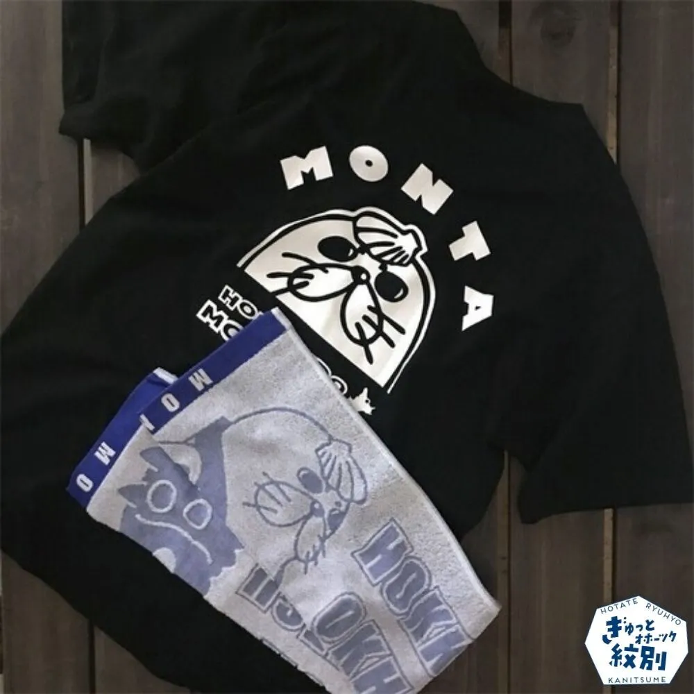 17-64 ゆるキャラ紋太グッズ(Tシャツ[ブラックL]、タオル[ブルー])