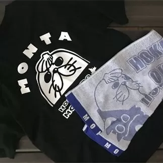 17-65 ゆるキャラ紋太グッズ(Tシャツ[ブラックXL]、タオル[ブルー])