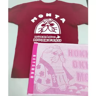 17-91 ゆるキャラ紋太・べつこグッズ(Tシャツ[バーガンディーM]、タオル[ピンク])