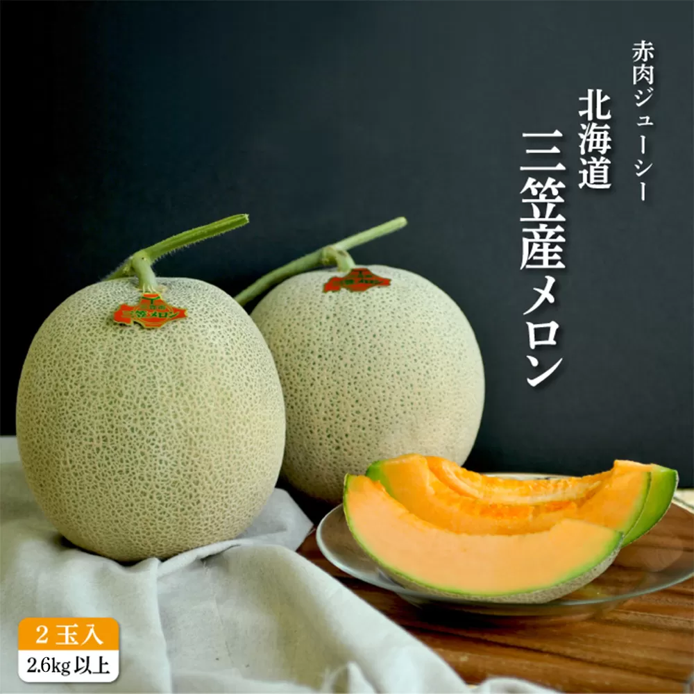 《2025年分受付中》とろける食感と甘い香り北海道三笠メロン2玉入（2.6kg以上）【0100101】