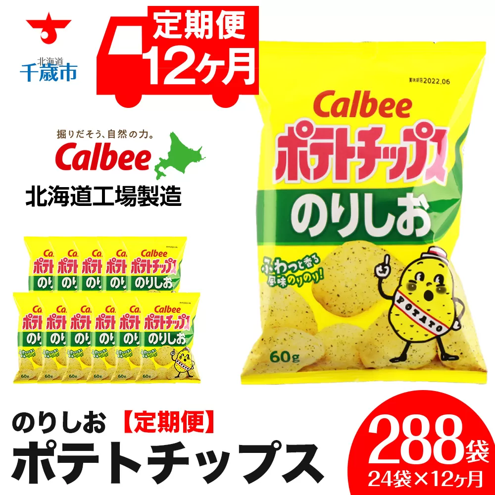【 定期便 12カ月 】 カルビー ポテトチップス ＜ のりしお ＞12袋入×2箱《北海道工場製造》 ポテチ ポテト お菓子 スナック calbee 千歳 北海道