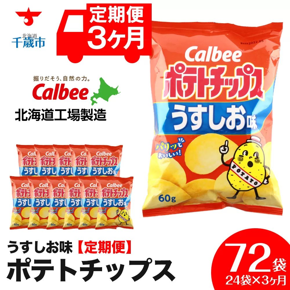 【 定期便 3カ月 】 カルビー ポテトチップス ＜ うすしお ＞12袋入×2箱《北海道工場製造》 ポテチ ポテト お菓子 スナック calbee 千歳 北海道