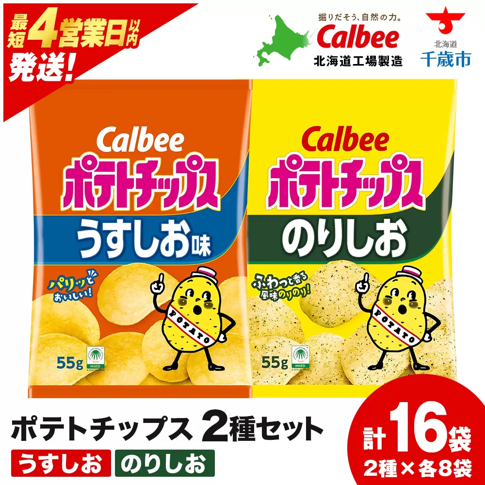 カルビーポテトチップス 2種セット うすしお・のりしお 各8袋 《北海道工場製造》