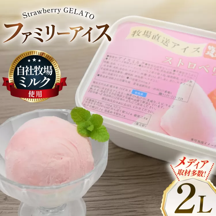 テレビで紹介！ アイス ジェラート ストロベリー 2L ファミリーサイズ ジャンボサイズ [岩瀬牧場 北海道 砂川市 12260964] 冷凍 アイスクリーム 詰め合わせ スイーツ