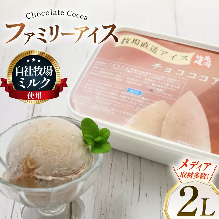 テレビで紹介！ アイス ジェラート チョコココア 2L ファミリーサイズ ジャンボサイズ [岩瀬牧場 北海道 砂川市 12260963] 冷凍 アイスクリーム 詰め合わせ スイーツ