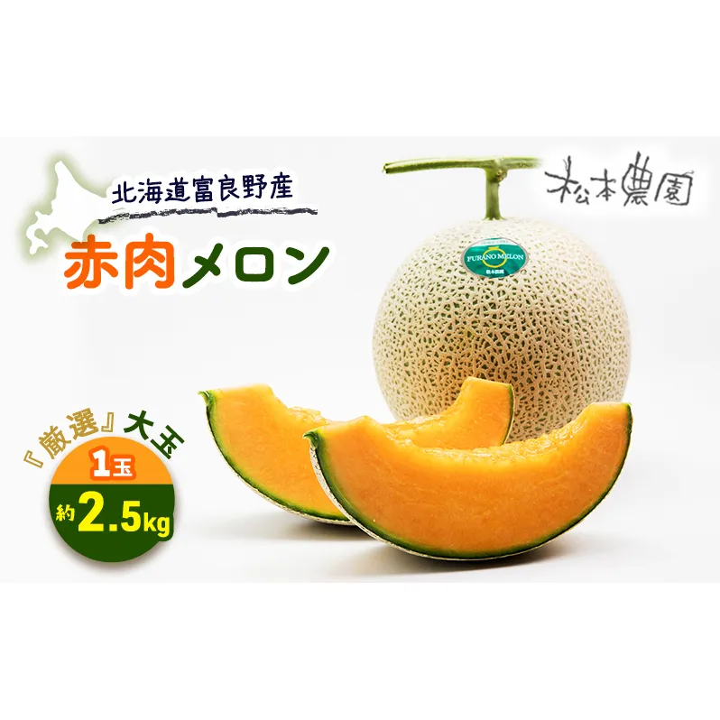 【2025年6月下旬より発送】北海道 富良野 赤肉 メロン『厳選』大玉 1玉 約2.5kg (松本農園) メロン フルーツ 果物 新鮮 甘い 贈り物 ギフト 道産 ジューシー おやつ ふらの ブランド 夏 