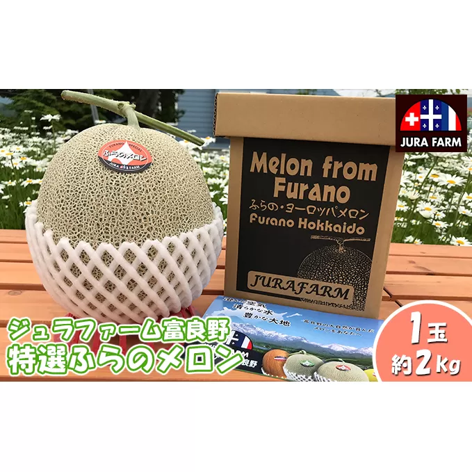 【2024年6月下旬～発送】特選 ふらの メロン 1玉 約2kg 北海道 富良野市 赤肉メロン (ジュラファーム富良野) メロン フルーツ 果物 新鮮 甘い 贈り物 ギフト 道産 ジューシー おやつ ふらの ブランド 夏 