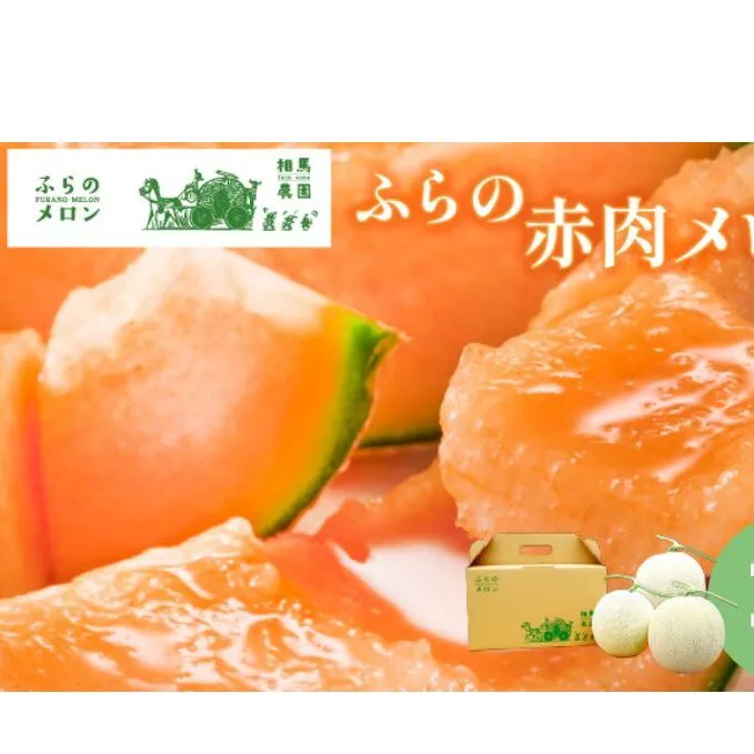【2026年6月下旬～発送】ふらの 赤肉 メロン 3玉入 各2kg前後 北海道 富良野市 (相馬農園) メロン フルーツ 果物 新鮮 甘い 贈り物 ギフト 道産 ジューシー おやつ ふらの ブランド 夏 