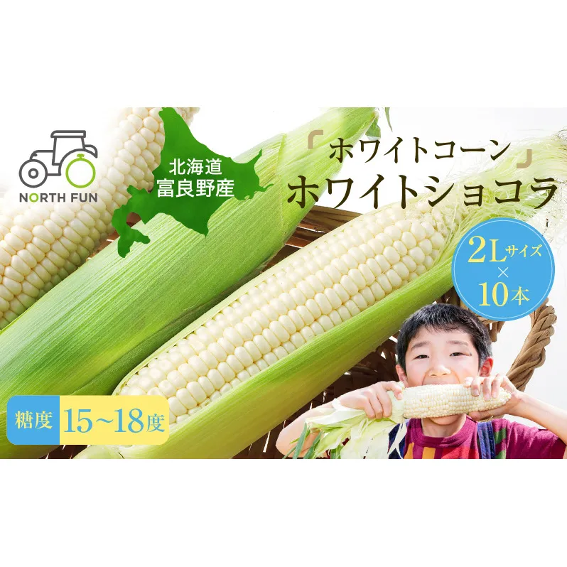 【2026年7月中旬～発送】北海道 富良野産 ホワイトコーン『ホワイトショコラ』BIG 2L サイズ 10本 とうもろこし (NORTH FUN) とうもろこし とうきび コーン 野菜 新鮮 甘い ジューシー 贈り物 ギフト 道産 直送 ふらの とうもろこし トウモロコシ 白とうもろこし ホワイト