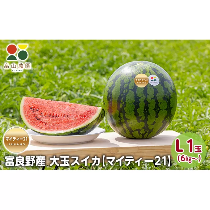 【2025夏発送】富良野産 大玉 スイカ L（6kg～）1玉【マイティ21】 北海道 ふらの すいか 西瓜 夏 フルーツ ふらの 甘い 糖度 大きい 大だま (畠山農園）