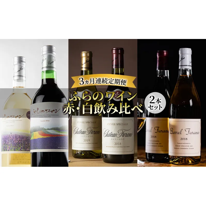 【3ヵ月ワイン連続定期便(2本セット)】ふらのワイン 赤・白飲み比べ お酒 酒 ワイン ぶどう 飲み物 アルコール 北海道 送料無料 道産 富良野市 ふらの