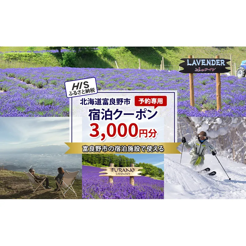 HISふるさと納税宿泊予約専用クーポン（北海道富良野市）3,000円分