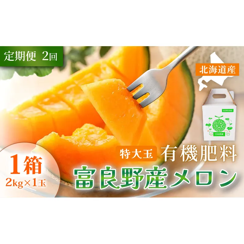 【定期便2ヵ月】糖度15度以上 赤肉メロン 富良野産 特秀品メロン 2kg×1玉 1箱×全2回｜北海道富良野市 7～8月発送 贈答用 ギフト プレゼント メロン 赤肉メロン 富良野メロン 果物 フルーツ とろける甘さ 夏季限定