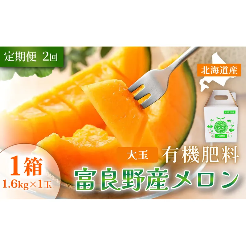 【定期便2ヵ月】糖度15度以上 赤肉メロン 富良野産 メロン 1.6kg×1玉 1箱×全2回｜北海道富良野市 7～8月発送 ご褒美 プレゼント メロン 赤肉メロン 富良野メロン 果物 フルーツ とろける甘さ 夏季限定 旬の味覚